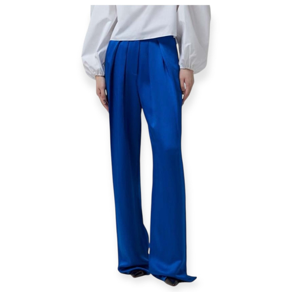 ROCHAS Pants - Rochas Wool Trousers Royal Blue Wide Leg Pleated Pants Size 48 US 12 X Large NWT